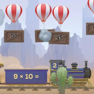 Tabuada do 2: Explodir os balões e carregar o trem em COQUINHOS